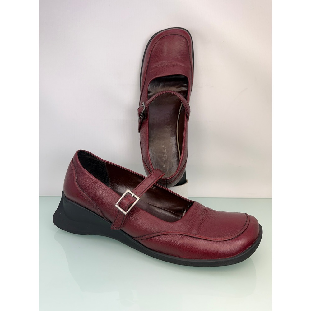 Kenneth Cole Mary Jane Sz 9.5 Burgundy Leather Wedge Y2K 90s Office Siren